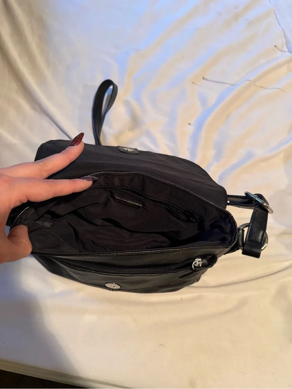 Black Leather Crossbody Bag with Turn-Lock Detail